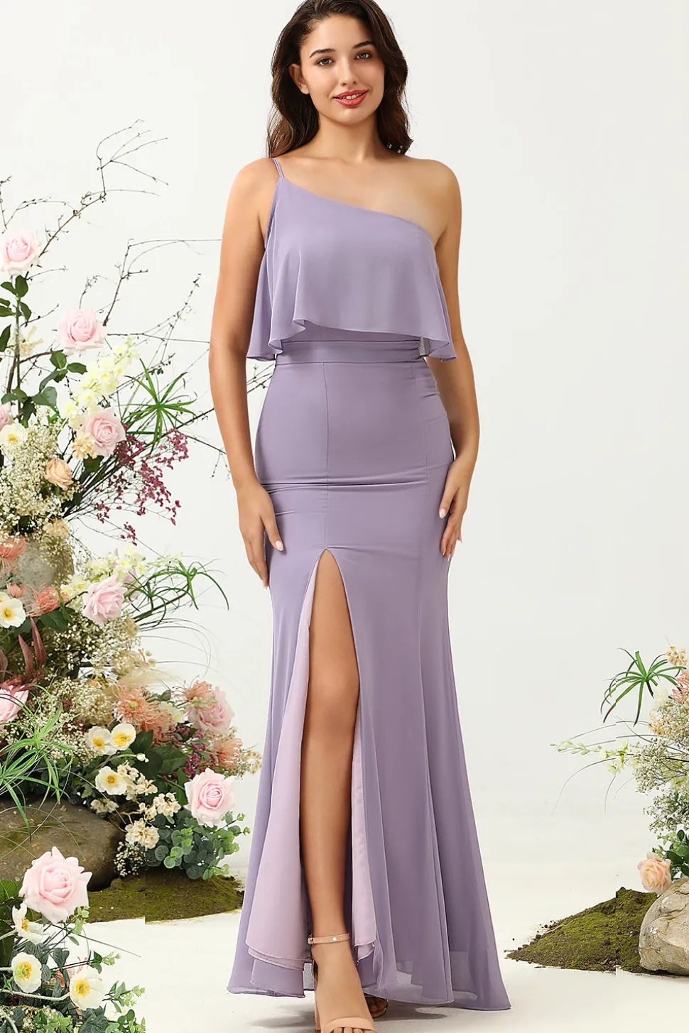 Um Ombro Roxo Vestido de Dama de Honor