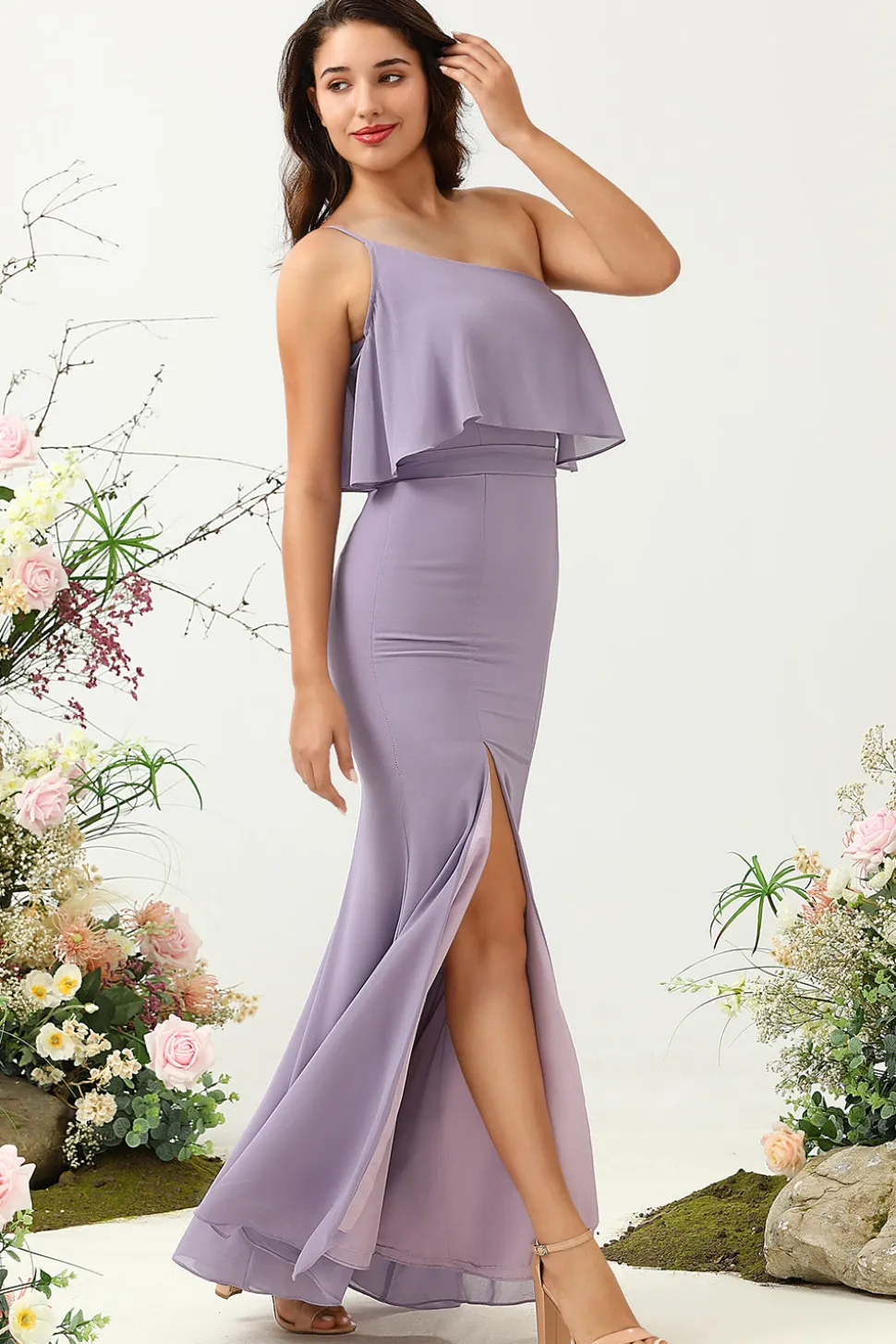 Um Ombro Roxo Vestido de Dama de Honor