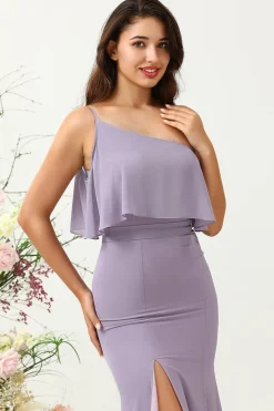 Um Ombro Roxo Vestido de Dama de Honor