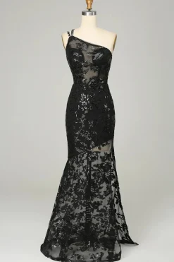 Um Ombro Sem Costas Preto Vestido de Baile