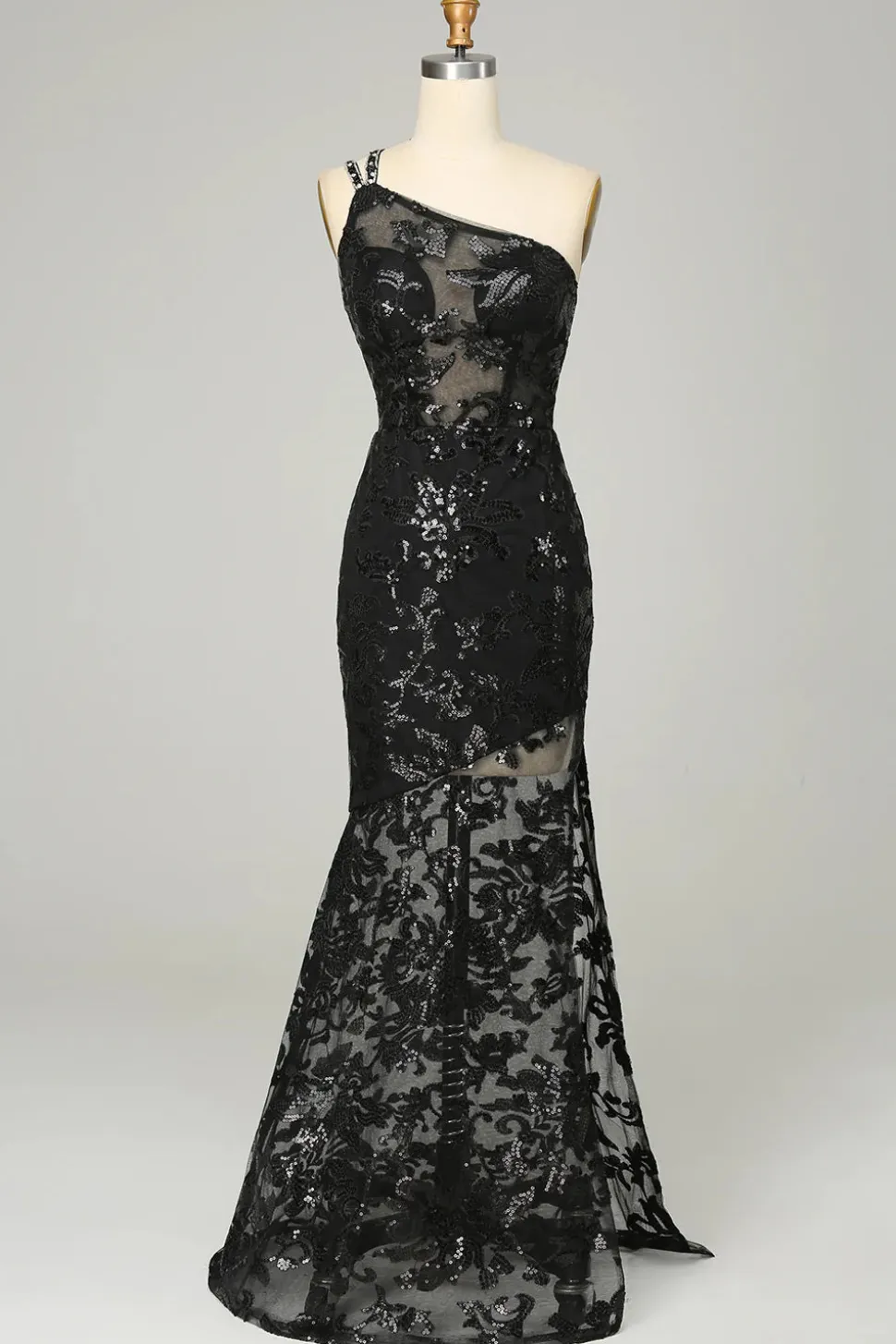 Um Ombro Sem Costas Preto Vestido de Baile