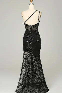 Um Ombro Sem Costas Preto Vestido de Baile