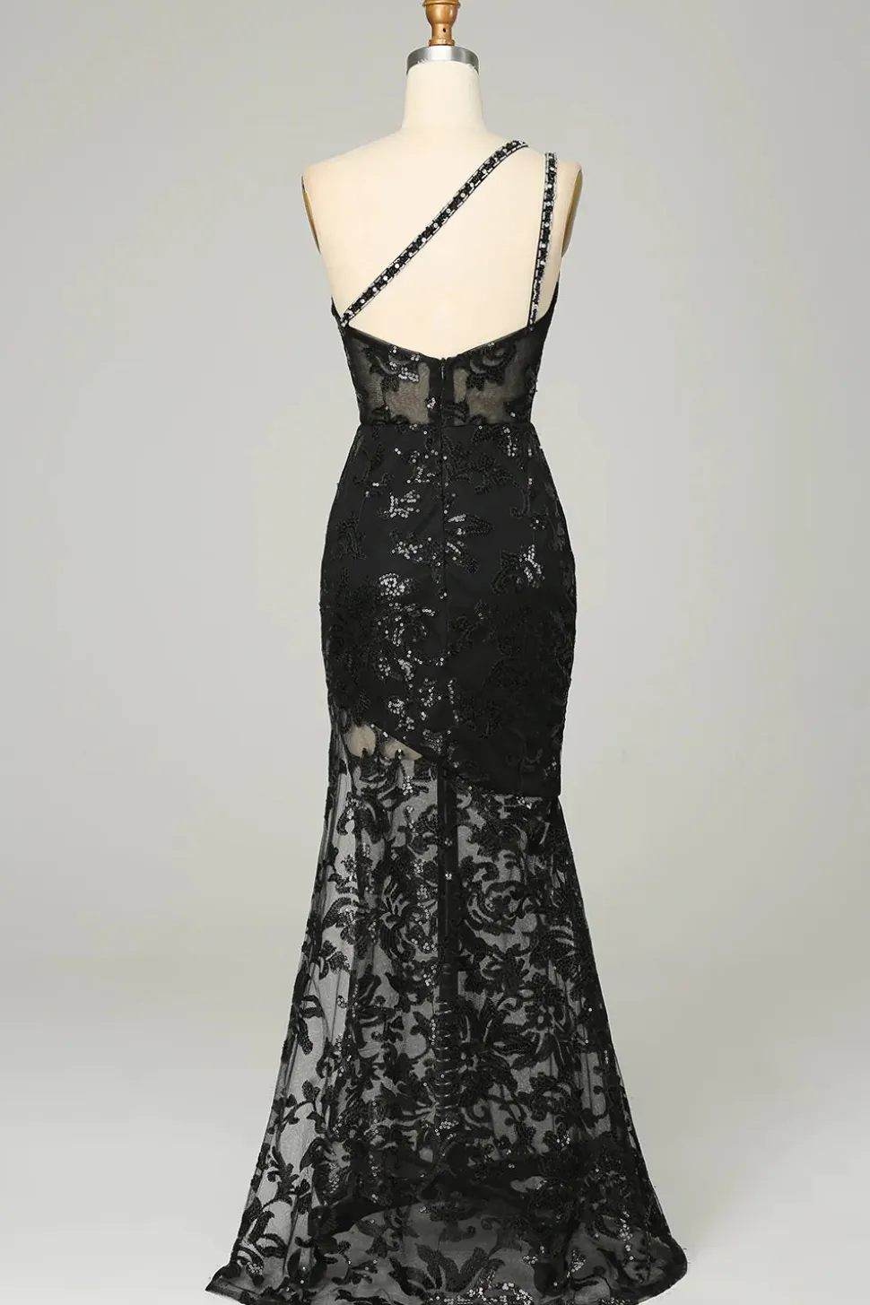 Um Ombro Sem Costas Preto Vestido de Baile