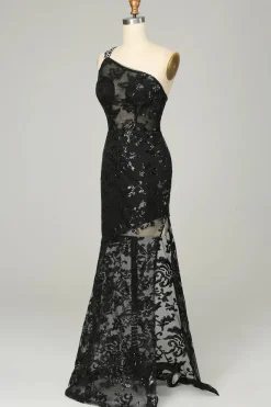 Um Ombro Sem Costas Preto Vestido de Baile