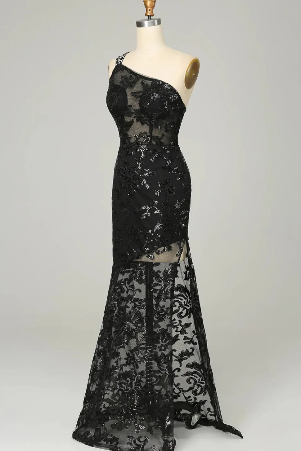 Um Ombro Sem Costas Preto Vestido de Baile