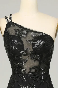Um Ombro Sem Costas Preto Vestido de Baile