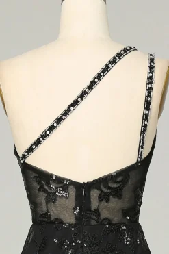 Um Ombro Sem Costas Preto Vestido de Baile