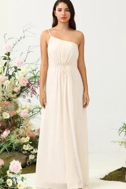 Um Ombro Sem Mangas Champanhe Vestido de Dama de Honra