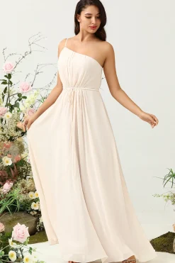 Um Ombro Sem Mangas Champanhe Vestido de Dama de Honra