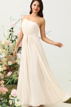 Um Ombro Sem Mangas Champanhe Vestido de Dama de Honra