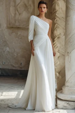 Um ombro uma linha Ruched Vestido de Noiva Marfim