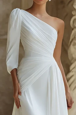 Um ombro uma linha Ruched Vestido de Noiva Marfim