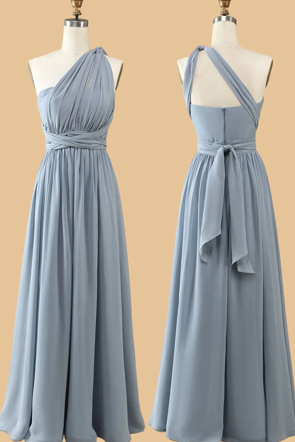 Um Ombro V Pescoço Halter Cinza Azul Vestido de Dama de Honor