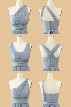 Um Ombro V Pescoço Halter Cinza Azul Vestido de Dama de Honor