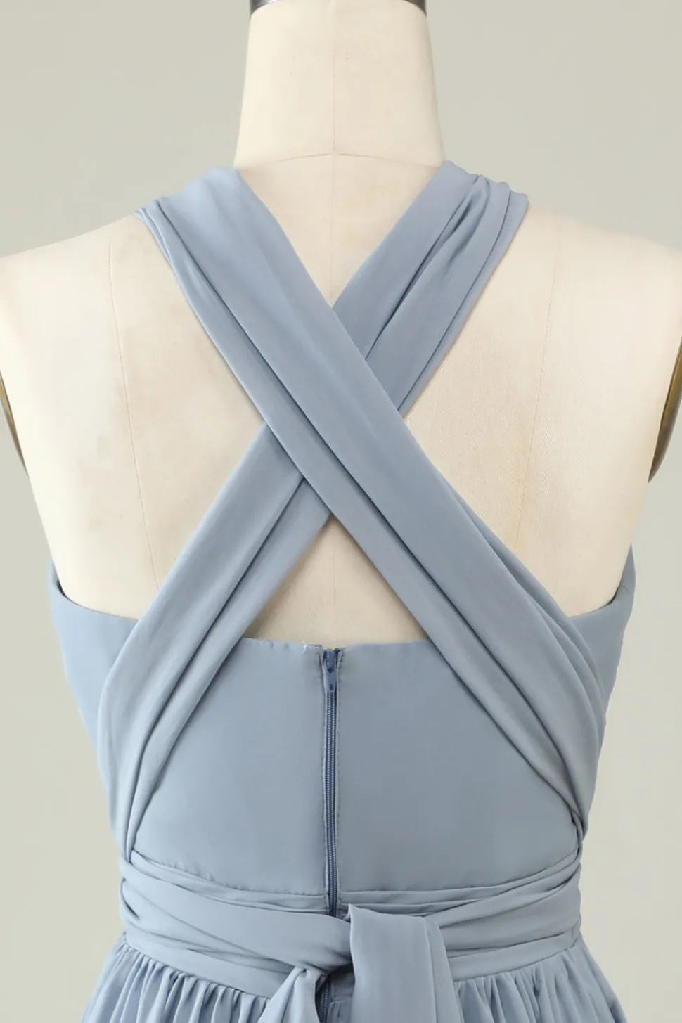Um Ombro V Pescoço Halter Cinza Azul Vestido de Dama de Honor