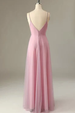 Um spaghetti de linha tiras vestido de dama de honra rosa rosa