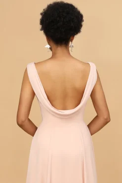 Um vestido de dama de honra blush chiffon de pescoço de linha v