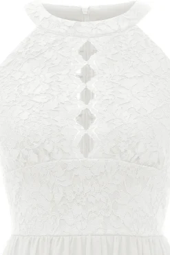 Um vestido de renda da Branco de pescoço de linha