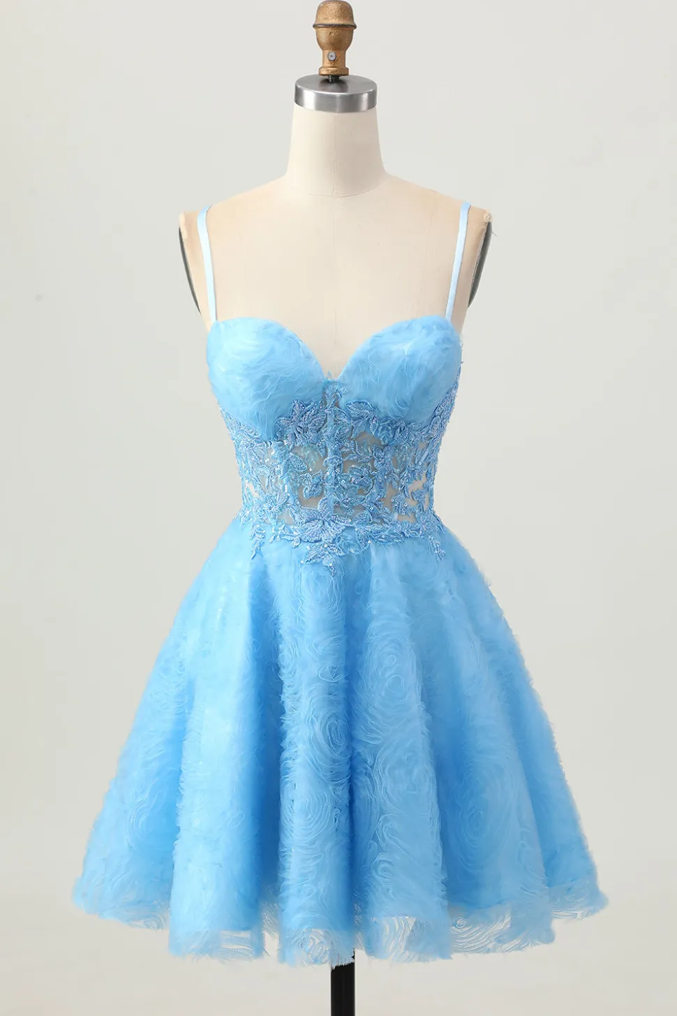 Uma linha azul espartilho curto homecoming vestido com apliques