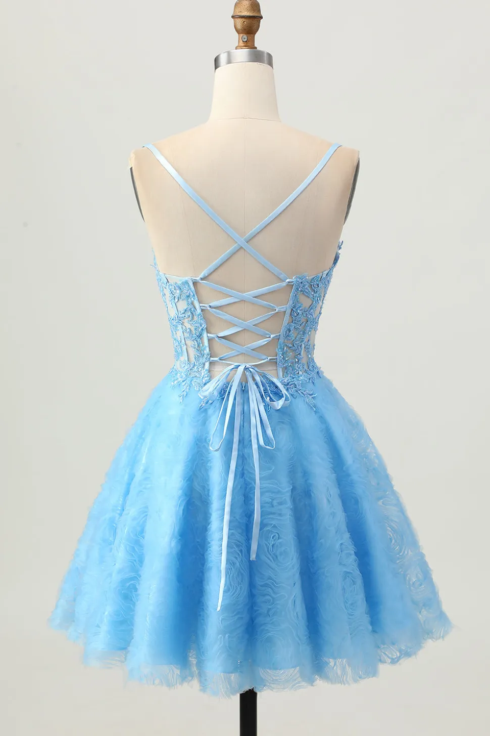 Uma linha azul espartilho curto homecoming vestido com apliques