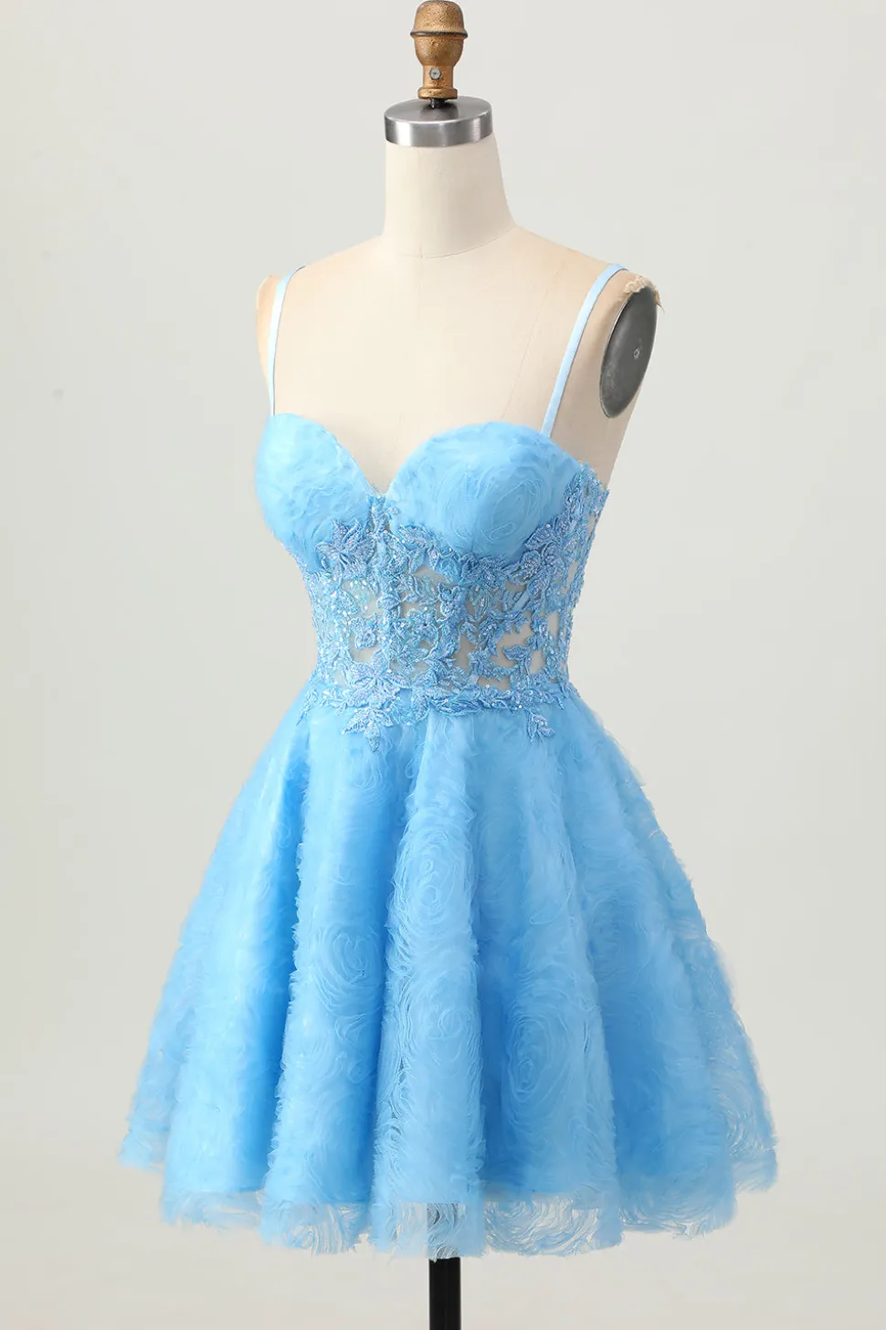 Uma linha azul espartilho curto homecoming vestido com apliques
