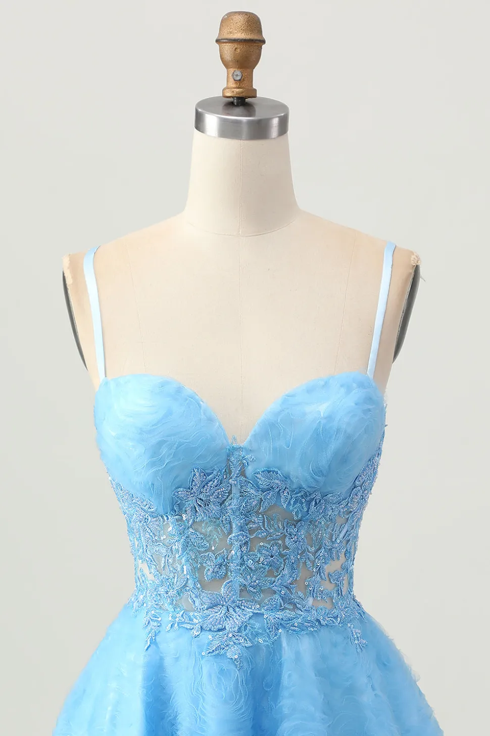 Uma linha azul espartilho curto homecoming vestido com apliques