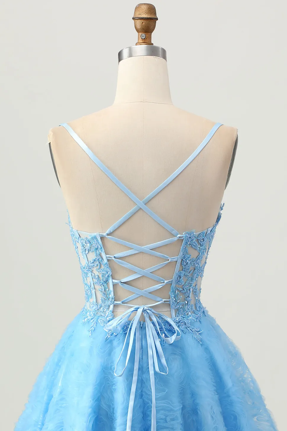 Uma linha azul espartilho curto homecoming vestido com apliques
