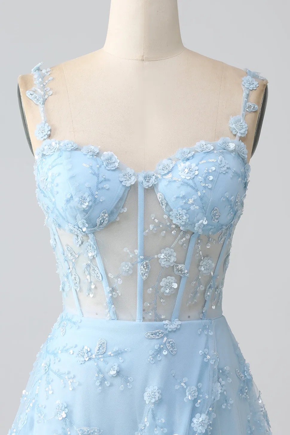 Uma linha Blush Espaghetti Correias Sequin Corset Prom Dress Com Fenda