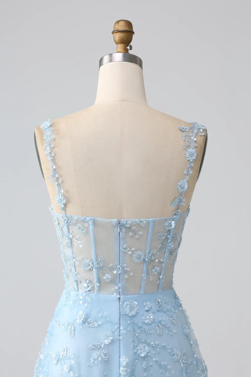 Uma linha Blush Espaghetti Correias Sequin Corset Prom Dress Com Fenda