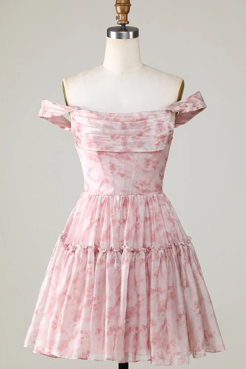 Uma linha bonito blush estampado vestido curto Homecoming com babados