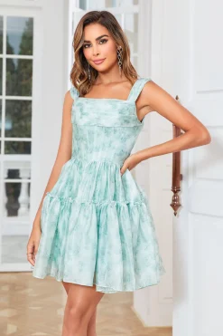 Uma linha bonito blush estampado vestido curto Homecoming com babados