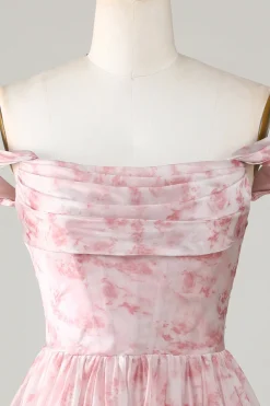 Uma linha bonito blush estampado vestido curto Homecoming com babados