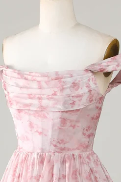 Uma linha bonito blush estampado vestido curto Homecoming com babados