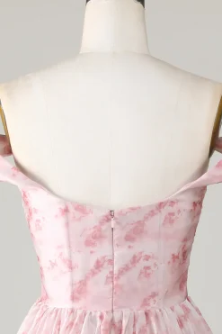 Uma linha bonito blush estampado vestido curto Homecoming com babados