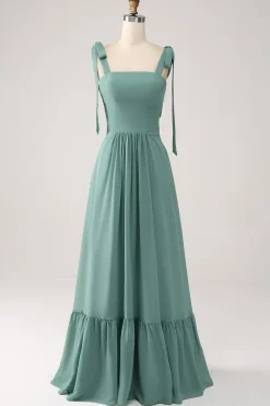 Uma linha Chiffon verde vestido longo dama de honra com plissado