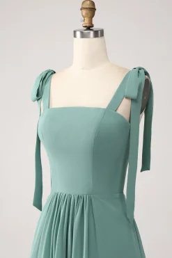 Uma linha Chiffon verde vestido longo dama de honra com plissado