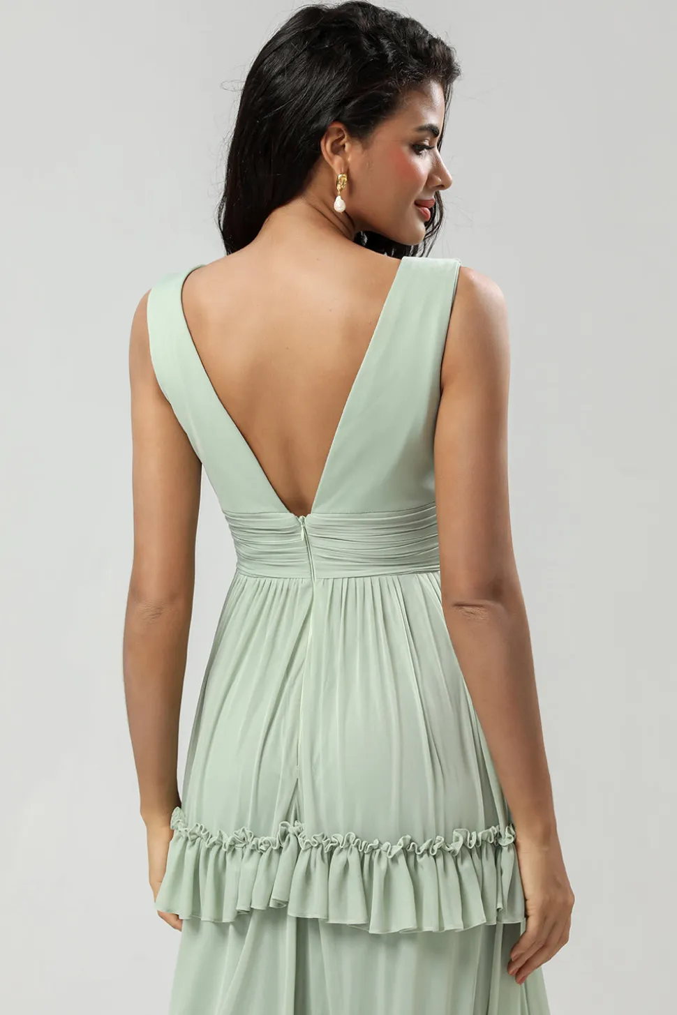 Uma linha Chiffon vestido verde dama de honra com pregado
