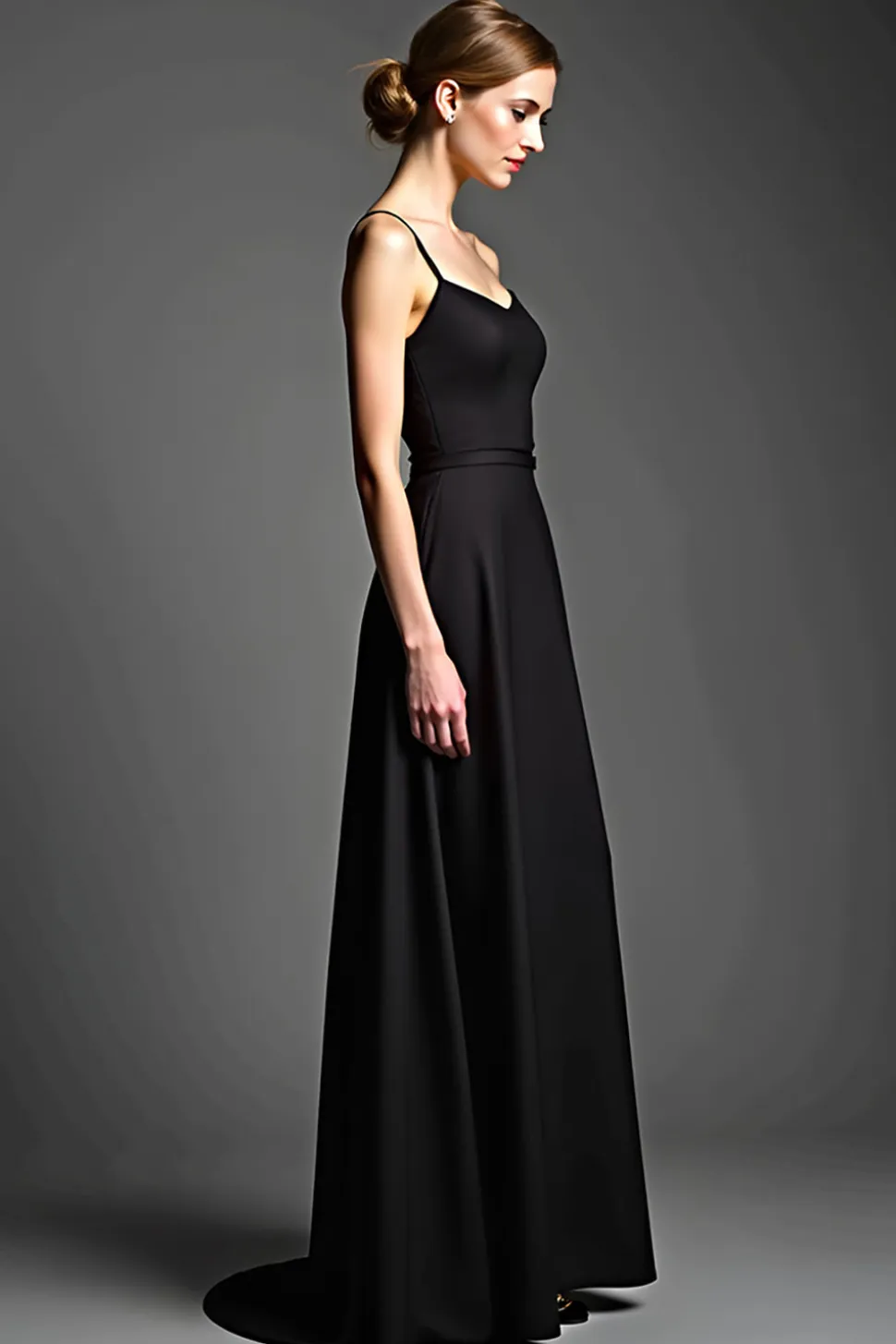 Uma linha de alças espaguete cetim vestido preto