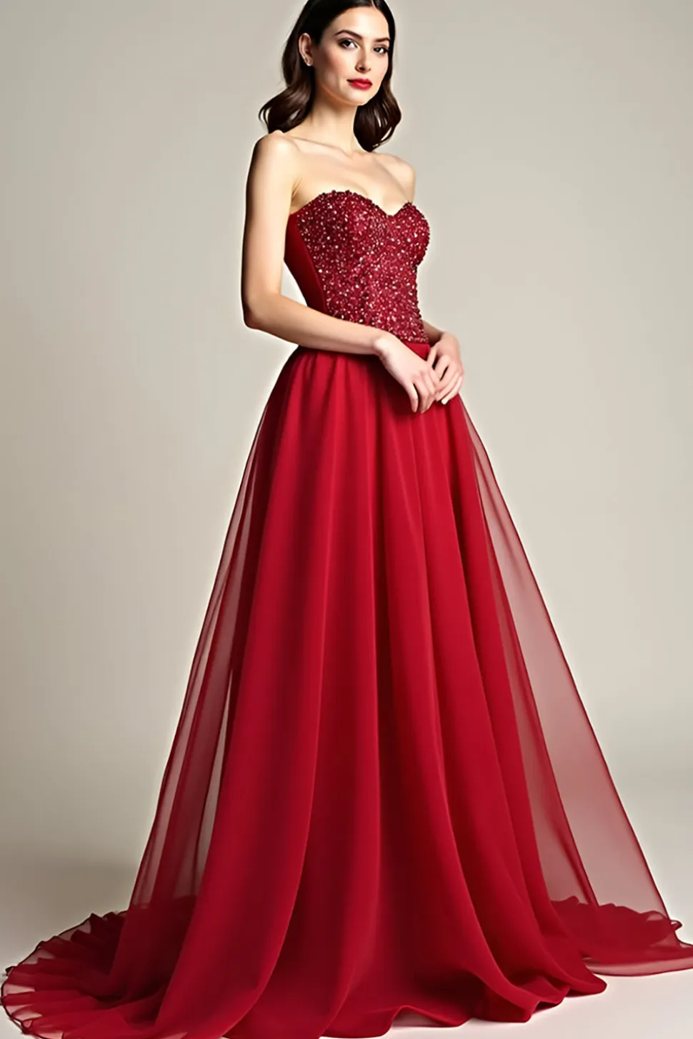 Uma linha de lantejoulas Borgonha sem alças tule longo vestido de baile