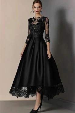 Uma linha de renda marinha mãe de vestido de noiva com 3/4 mangas