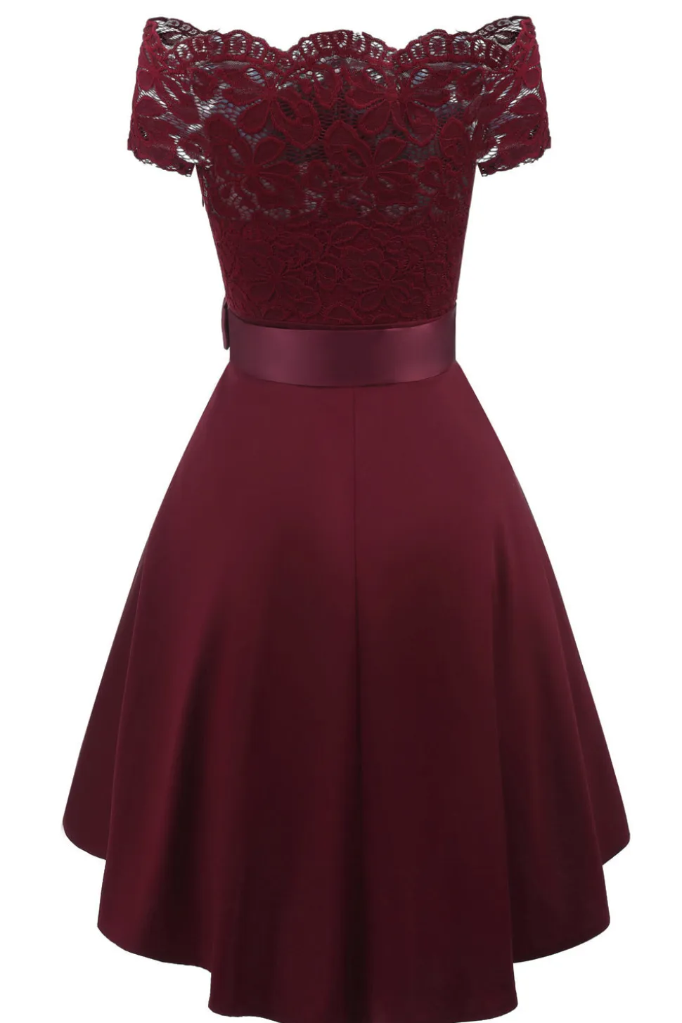 Uma linha fora do ombro borgonha vestido de renda com Bowknot