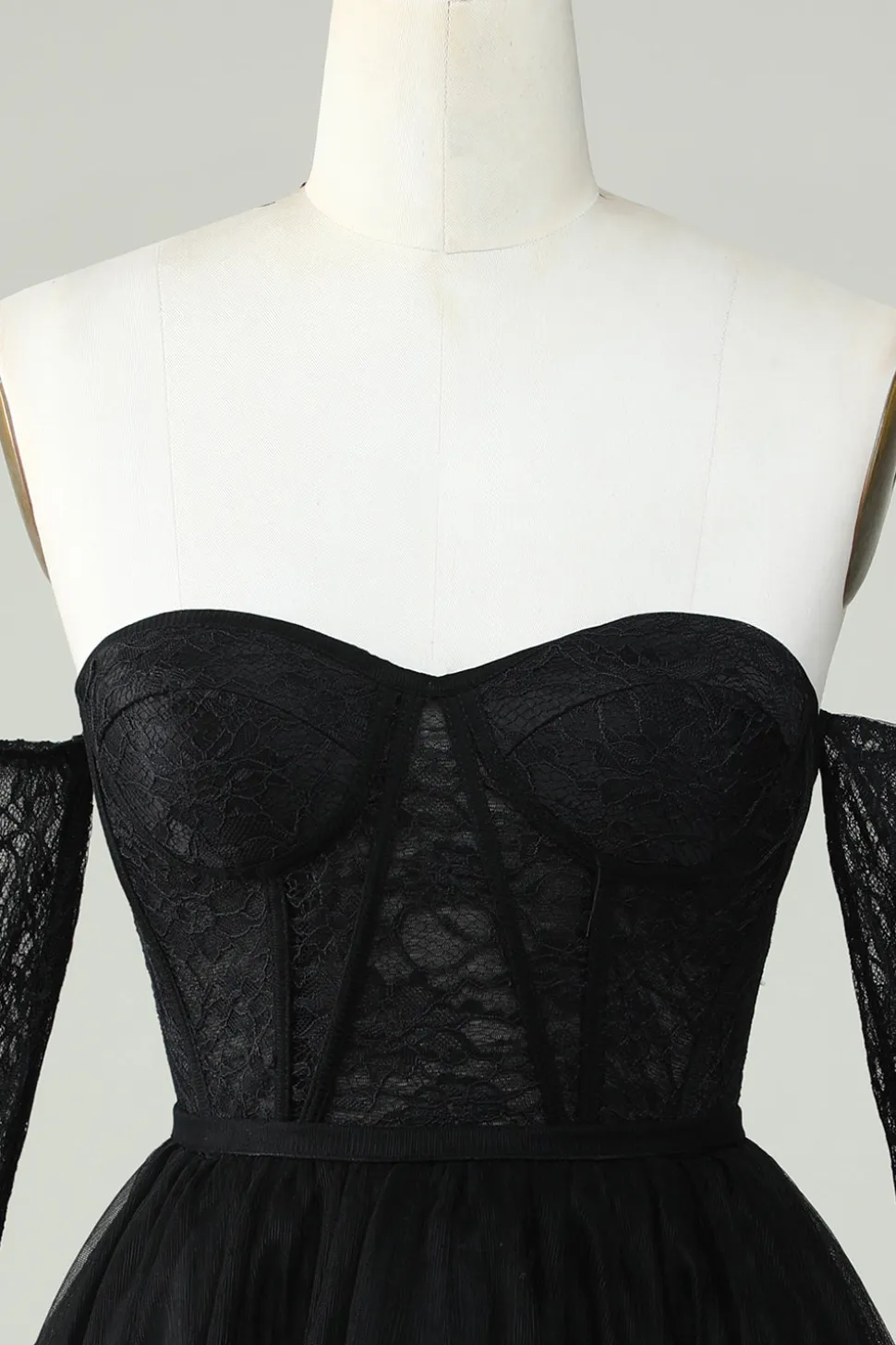 Uma linha fora do ombro espartilho preto Homecoming vestido com mangas compridas