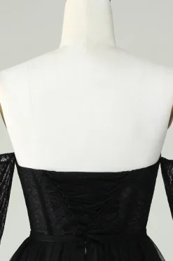 Uma linha fora do ombro espartilho preto Homecoming vestido com mangas compridas
