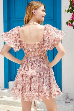 Uma linha fora do ombro marfim flor vermelha estampado bonito homecoming vestido
