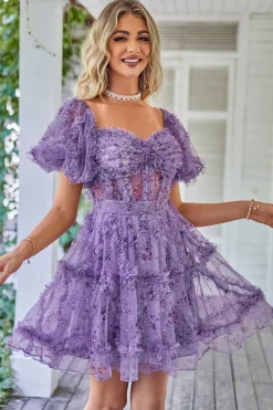 Uma linha fora do ombro marfim flor vermelha estampado bonito homecoming vestido