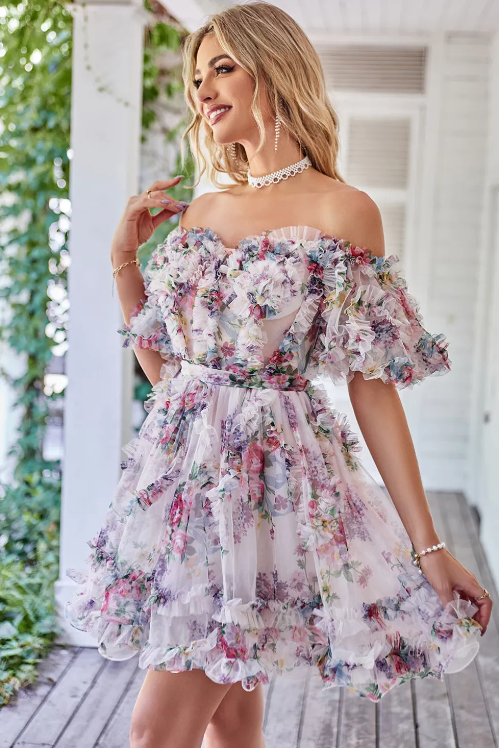 Uma linha fora do ombro marfim flor vermelha estampado bonito homecoming vestido