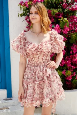 Uma linha fora do ombro marfim flor vermelha estampado bonito homecoming vestido