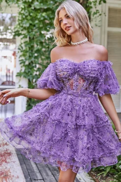 Uma linha fora do ombro marfim flor vermelha estampado bonito homecoming vestido