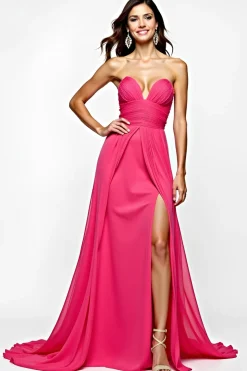 Uma linha Fuchsia Straplesss vestido de baile com fenda