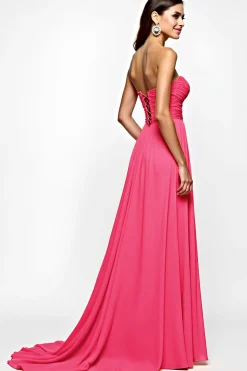 Uma linha Fuchsia Straplesss vestido de baile com fenda